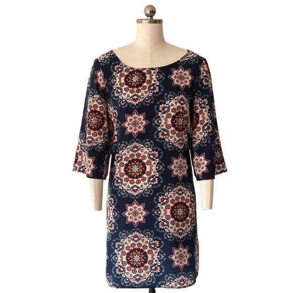 Robbie Bee Dresses & Skirts - BeBop Dress Womens XL Navy Floral Medallion Shift Knee Length 3/4 Sleeve